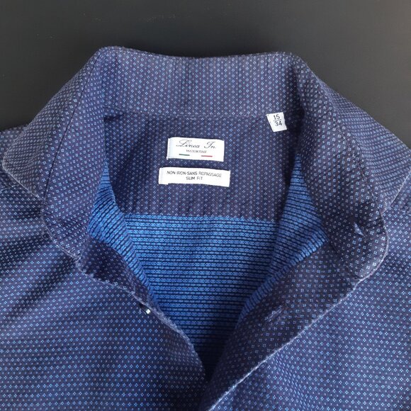 Linea In SZ 15 Slim Fit Woven Blue Button Up Non-Iron Men's Shirt - Picture 10 of 14